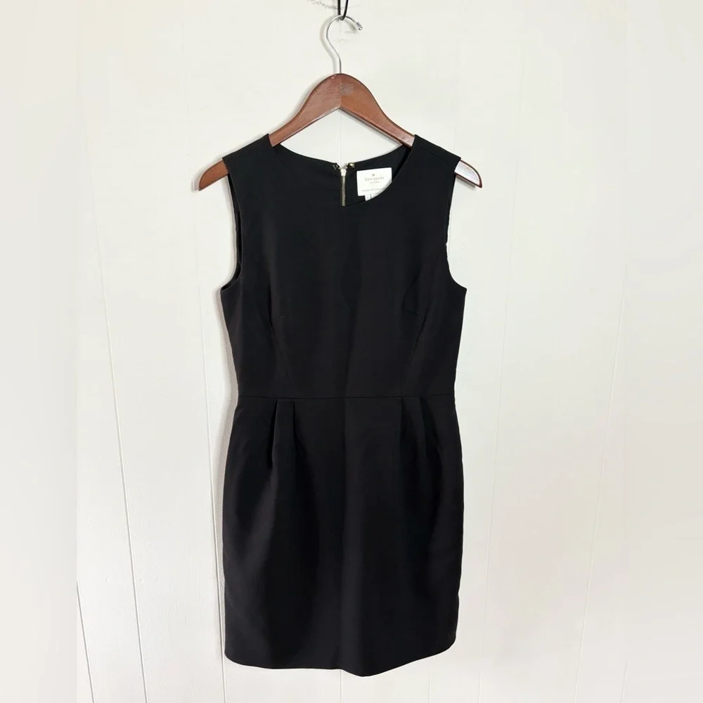 Kate Spade black crewneck sheath dress zipper back gold size 8 career cocktail